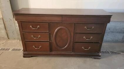 Dark Brown Wooden Dresser/Sideboard with 7 Drawers and Central Cabinet