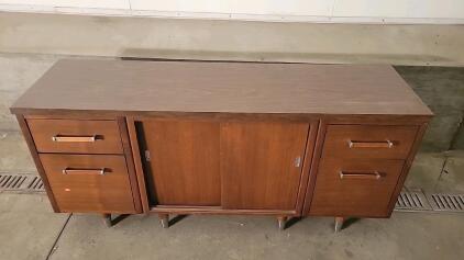 Mid-Century Modern Credenza/Sideboard, Wood, 4 Drawers, Sliding Doors