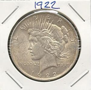1922 United States Peace Dollar, Silver Coin, Lady Liberty Design
