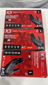 3 Boxes Of Nee X3 Black Nitrile Gloves Size L 100 Gloves Per Box