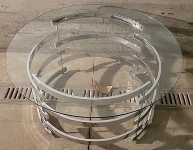 Modern Round Glass Coffee Table with Metal Base, 36" Diameter