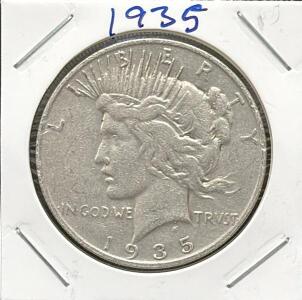 1935 United States Peace Dollar, Silver Coin, Liberty and Eagle Design