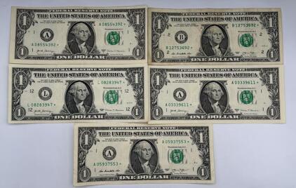 (5) U.S. STAR One Dollar Bills
