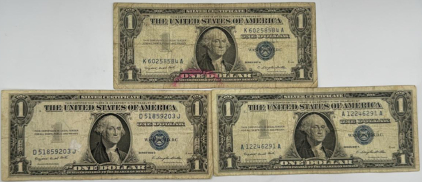 (3) U.S. Blue Seal $1 Bank Notes