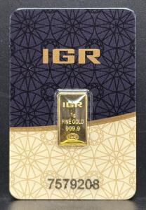 IGR Gold Bar, 1g, 999.9 Purity, Serial: 7579208
