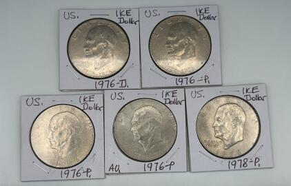 5 Eisenhower dollars - (3) 1976-P, (1) 1976-D, (1) 1978-p
