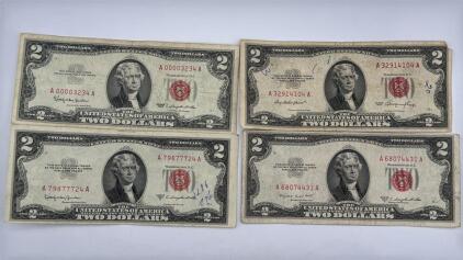 (4) Red Seal U.S. $2 Bank Notes