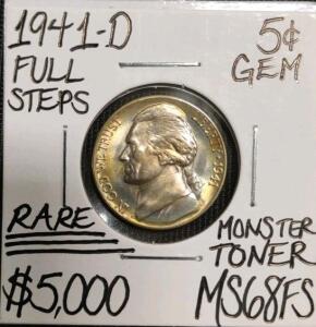 1941-D MS68FS Rare Full Steps Gem Silver Nickel