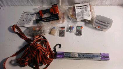 (1) Husky Brad Nailer Gun (1) Husky Micro Nailer Gun (1) Ratchet Strap & More