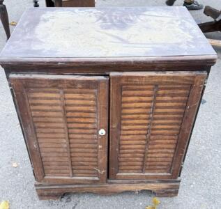 Vintage Wooden Cabinet with Louvered Doors, Approx. 30"x18"x36"