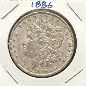 1886 Morgan Dollar Coin, United States, No Mint Mark, 90% Silver