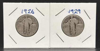 1926 and 1929 US Standing Liberty Quarters, 90% Silver