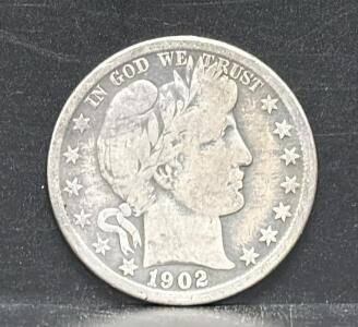 1902 Barber Half Dollar Coin, United States, Silver Composition