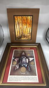 Framed Coins Of Yesteryear Holder & A Painting Signed By Van Binzer . Both Are 8x10&rsquo;s