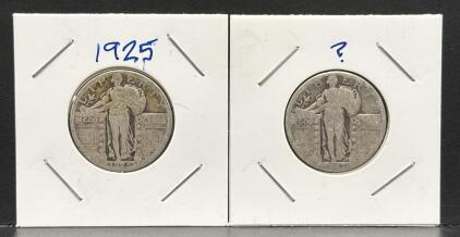 (2) Standing Liberty Quarters, 1925, U.S. Mint, Silver, Historic Coin