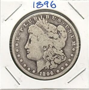 1896 Morgan Silver Dollar Coin, Liberty Head & Eagle Design