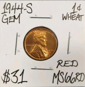1944-S MS66RD Red Gem Wheat Copper Cent