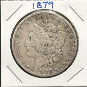 1879 Morgan Silver Dollar, United States, 90% Silver, No Mint Mark