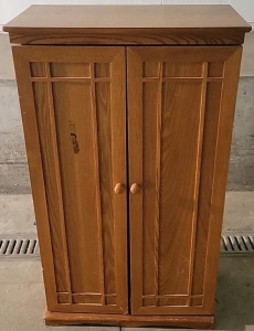 DVD Storage Cabinet, Wooden, Brown, Holds 150-200 DVDs, Double Doors