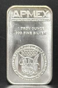 APMEX 1 Troy Ounce .999 Fine Silver Bar