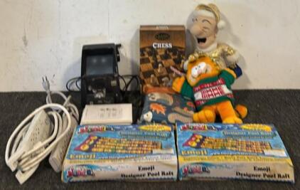Chess Set, (2) Inflatable Pool Rafts, (1) 60x84&rdquo; Vinyl Tablecloth, Assortment of Power Strips, & More