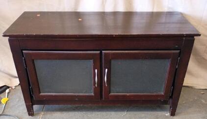 Dark Wood TV Stand With Glass Cabinet Doors 45"x24"x20"