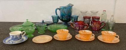 Carnival Glass, CocaCola Glasses, Candlestick Holders, And Other Glassware
