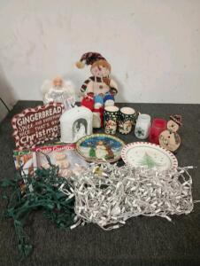Christmas Plug-in Tree Angel, Christmas Plates, Christmas Mugs, Christmas Lights Clear and Working, Various Christmas Decor