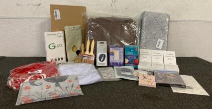 ALL NEW!!! (2) Thermal Pot Protection Bags, Stair Treds, Motion Sensor Light, Liquid IV Packs, Builder Gel, Paint Brushes, Glass Screen Protectors, Phone Cases, Body Wash Towel, And More