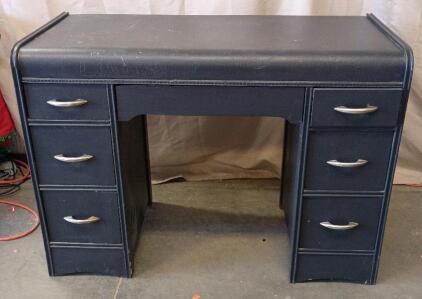 Black Art Deco Waterfall Desk With Seven Drawers. 42"x30"x20"