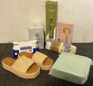 2-In-1 Electric Razor, Glass Oil / Vinegar Dispenser, Women&rsquo;s Sandals (38), Ice Mold & More