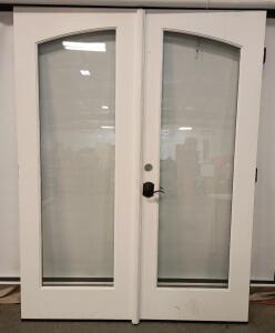 Fiberglass French Patio Doors With Schlage Accent Aged Bronze Privacy Door Handles And Hinges 80"x60.5"