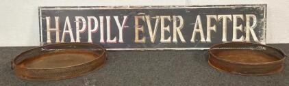 (2) Vintage Oval Serving Trays And (1) Wall Decor Sign