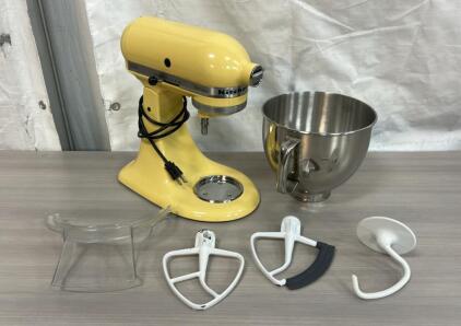 Vintage Kitchen Aid Artisan Mixer In Butter Yellow W/ Bowl And 3 Attachments