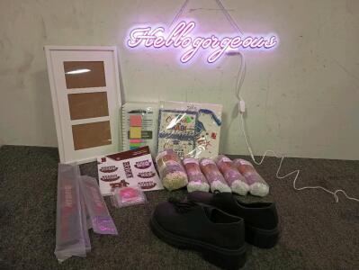 Neon Sign 'Hello Gorgeous 24" Wide, Women's Black Thick Soled Shoes Size 10.5, Ephesus Towels, And More