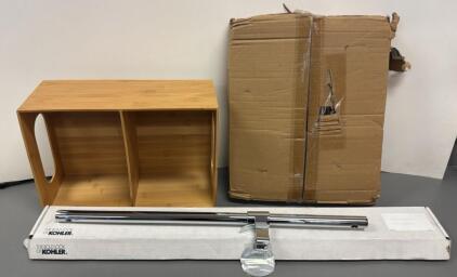 Garbage Bag Organizer, Toilet Stand, and Shower Slide Bar