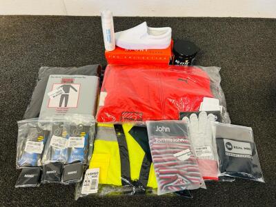 Men's Bundle Pack: Puma Size Medium Sweater, High Visibility Workwear (L), 2-Pc Thermal Set, Kids Classic Size 2 Canvas Sneaker Shoes, Shoe Whitener, Gloves and More