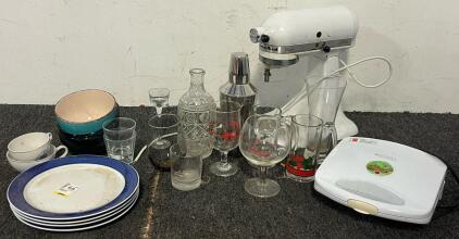 Kitchen Aid Mixer, Waffle Maker & Glasses / Dishware