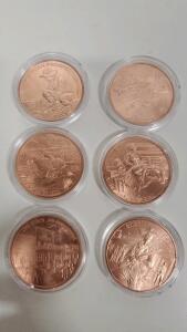 (6) WIld West Series 1oz Copper Coins