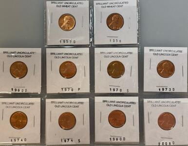 (10) Brilliant Uncirculated Old Wheat Cent Pennies