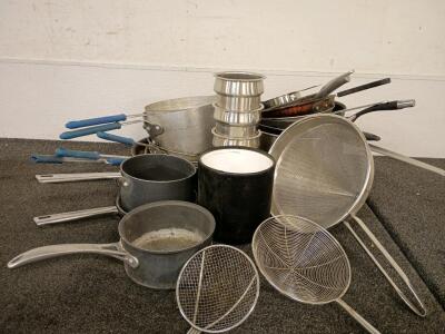 Assorted pots And Pans (2) Deep Fryer Skimmers