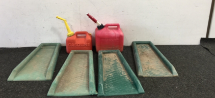 (4) Downspout Splash Block Gutter Extenders And (2) Gas Cans