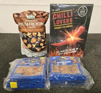 Hot Sauce Advent Calendar, Shitake Mushroom Crisps, (6) Gingerbread Man Peeps