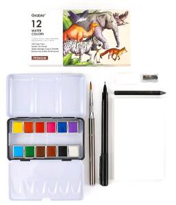 (2) Grabie Travel Watercolor Paint Set, Watercolor Paints, 12 Colors, Painting Set, Deluxe Travel Set, Art Supplies for Painting, Great Watercolor Set for Artists, Amateur Hobbyists and Painting