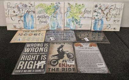 4-Piece Wall Art & (6) Metal Signs