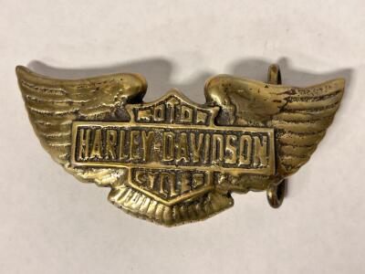 Harley-Davidson Brass Motorcycle Belt Buckle, Winged Design