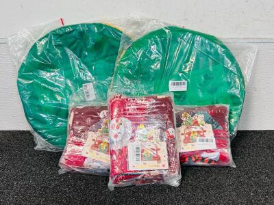 (2) Foldable Pop Up Leaf Collectors And (3) Xmas Stocking Sets