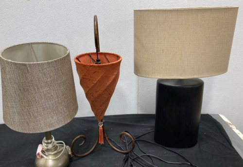 Brushed Metal Lamp, Wooden Lamp, And Metal Lamp