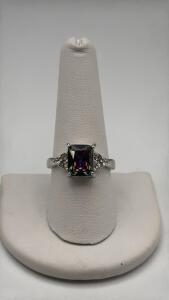 Mystic Rainbow Topaz Faceted Ring Size 9