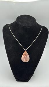 46ct. Natural Peach Rosita Jasper Pendant W/.925 Silver Necklace